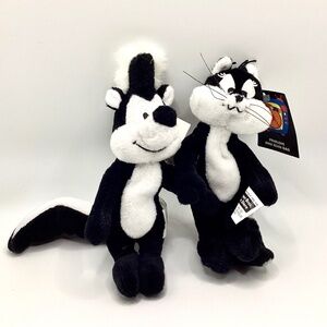 Vintage 1999 Warner Bros. Pepe Le Pew & Penelope Mini Bean Bags 2Pc - New